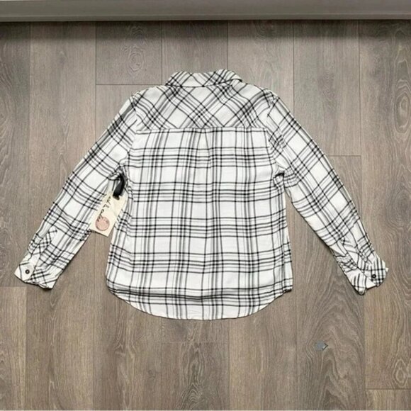 Anthropologie Ash and Ember Button Down Shirt Flannel Plaid White Size Small - Picture 10 of 15